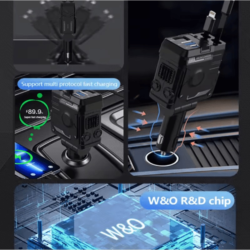 Retractable 4in1 Fast Charging Car Charging Cable Adapter Universal MultiDevice Power Solution 6