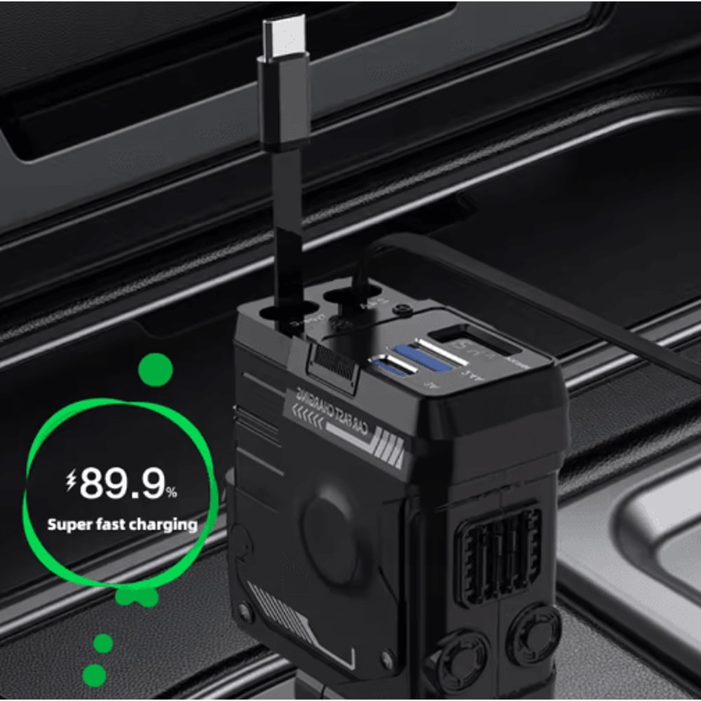 Retractable 4in1 Fast Charging Car Charging Cable Adapter Universal MultiDevice Power Solution 7