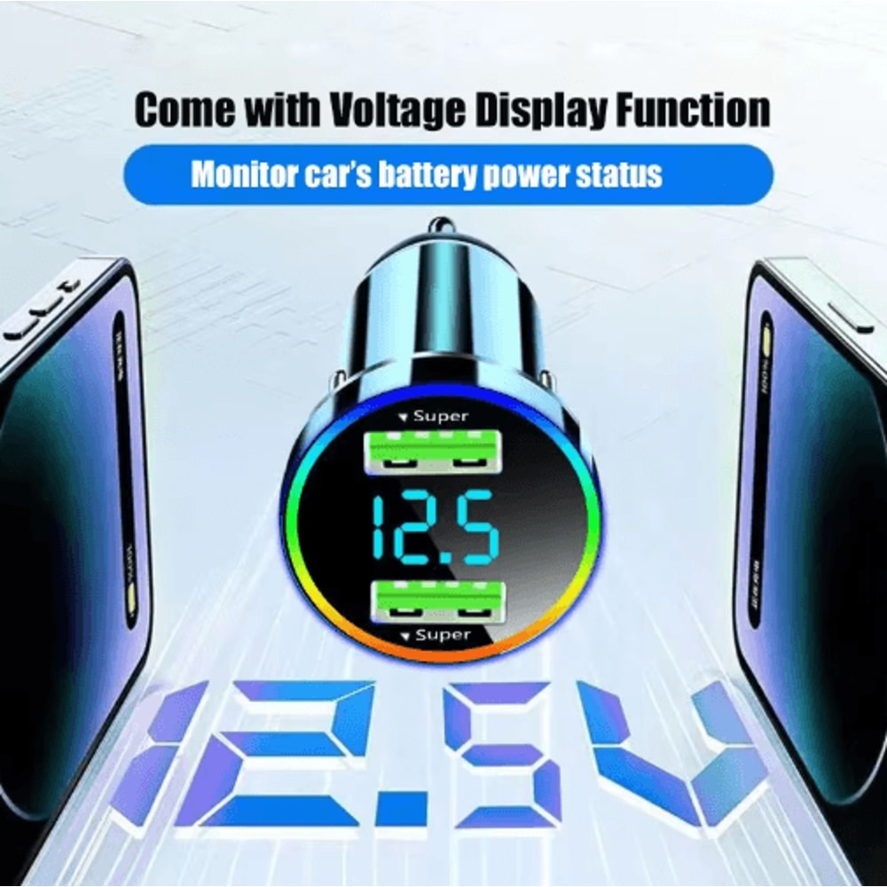 300W Dual USB Super Fast Car Charger With LED Light Voltage Monitor 2