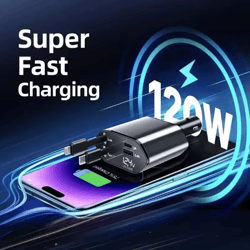 4-in-1 120w retractable usb-c car charger adapter with fast charging cables