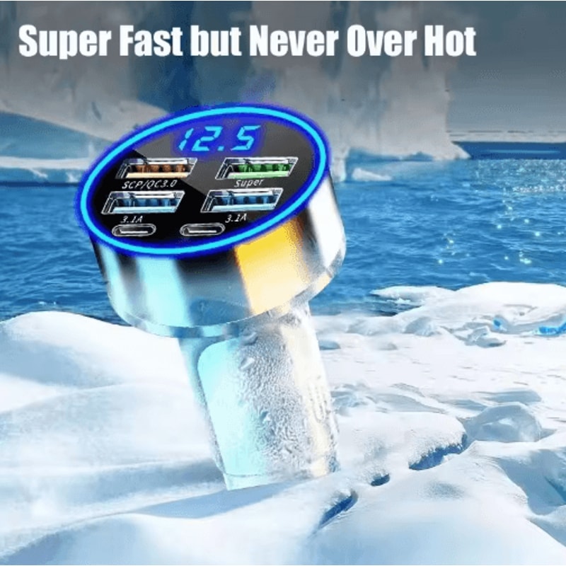 UYUXIO 6in1 USBC Car Charger With Dual PD Voltage Display Super Fast Charging Adapter 4