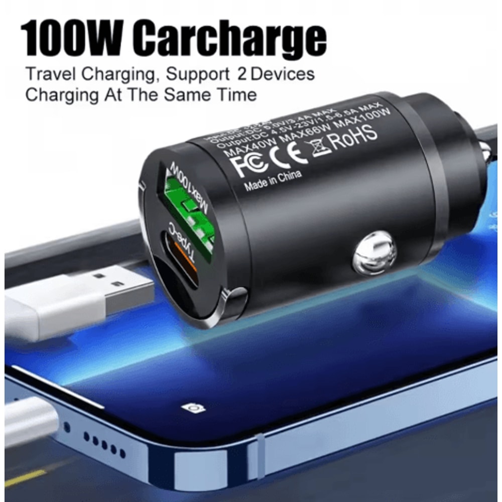 100W USBC PD Car Charger QC30 Fast Charging Cigarette Lighter Adapter 4