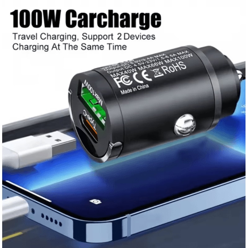 100W USBC PD Car Charger QC30 Fast Charging Cigarette Lighter Adapter 4