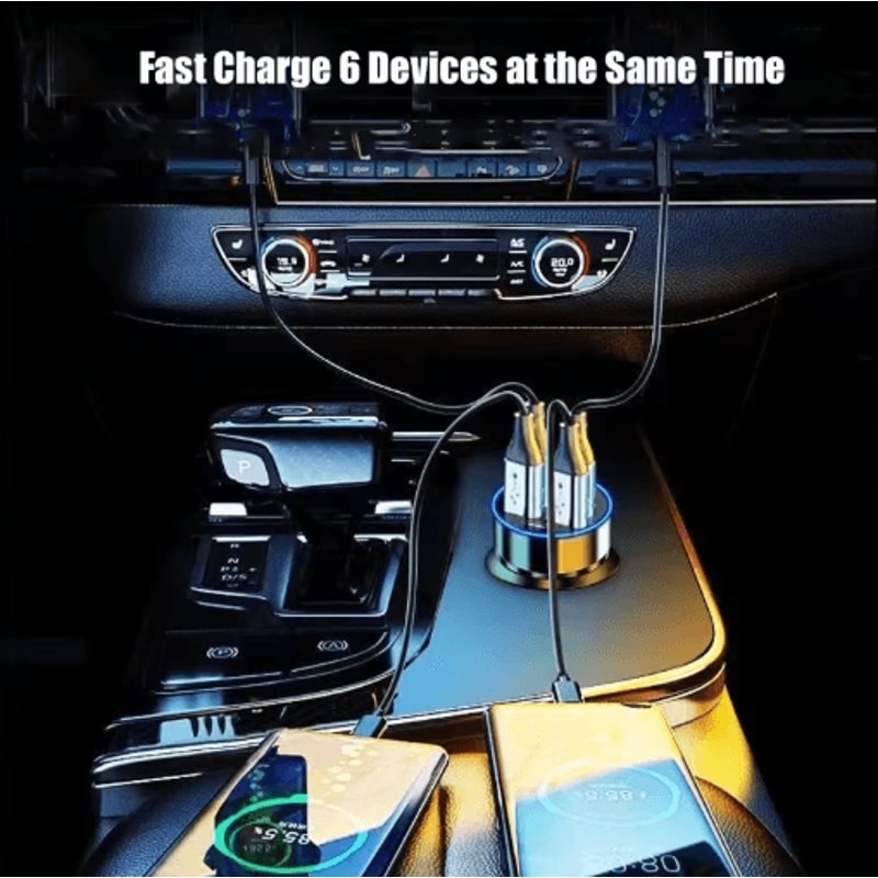 UYUXIO 6in1 USBC Car Charger With Voltage Display Super Fast PD Charging Adapter 5