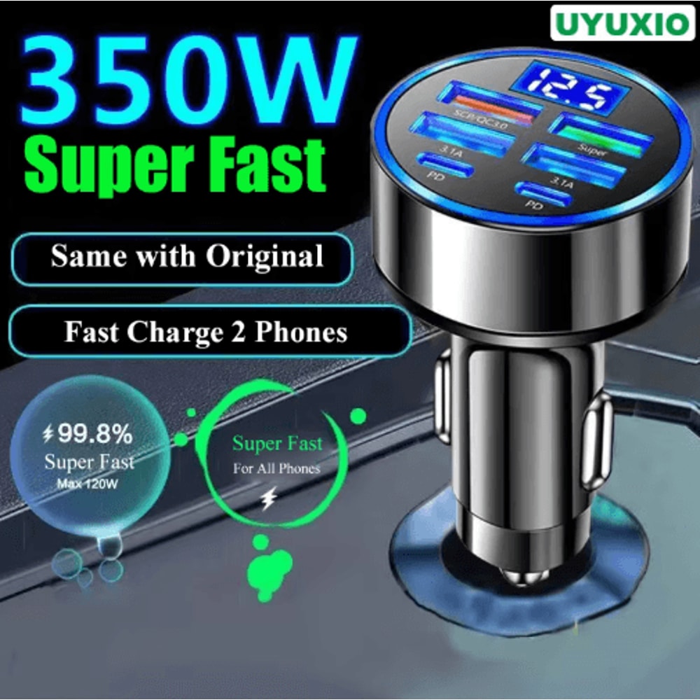 UYUXIO 6in1 USBC Car Charger With Voltage Display Super Fast PD Charging Adapter 0