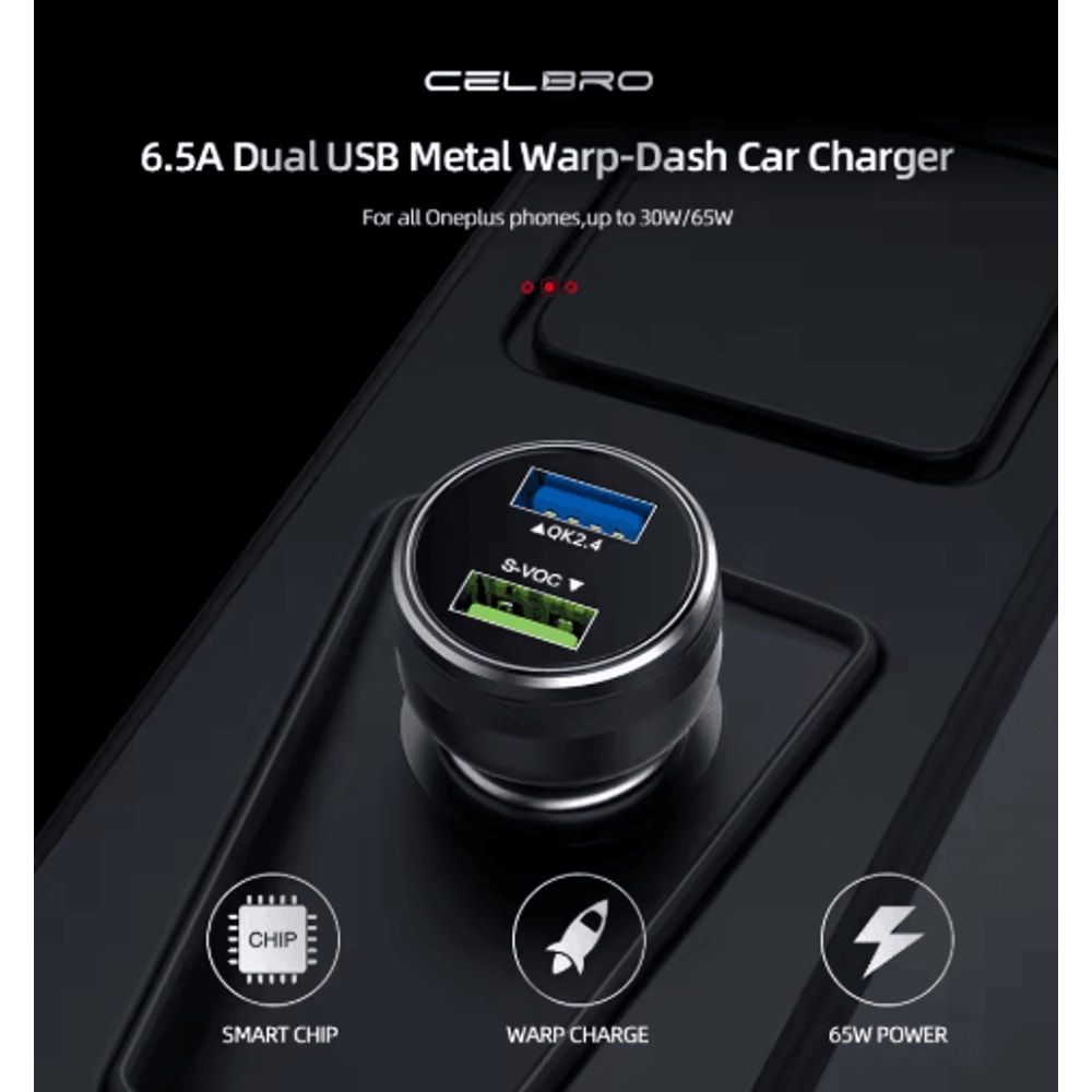 80W SuperVOOC Dual USB Car Charger For OnePlus Warp Dash Fast Charge Adapter 16