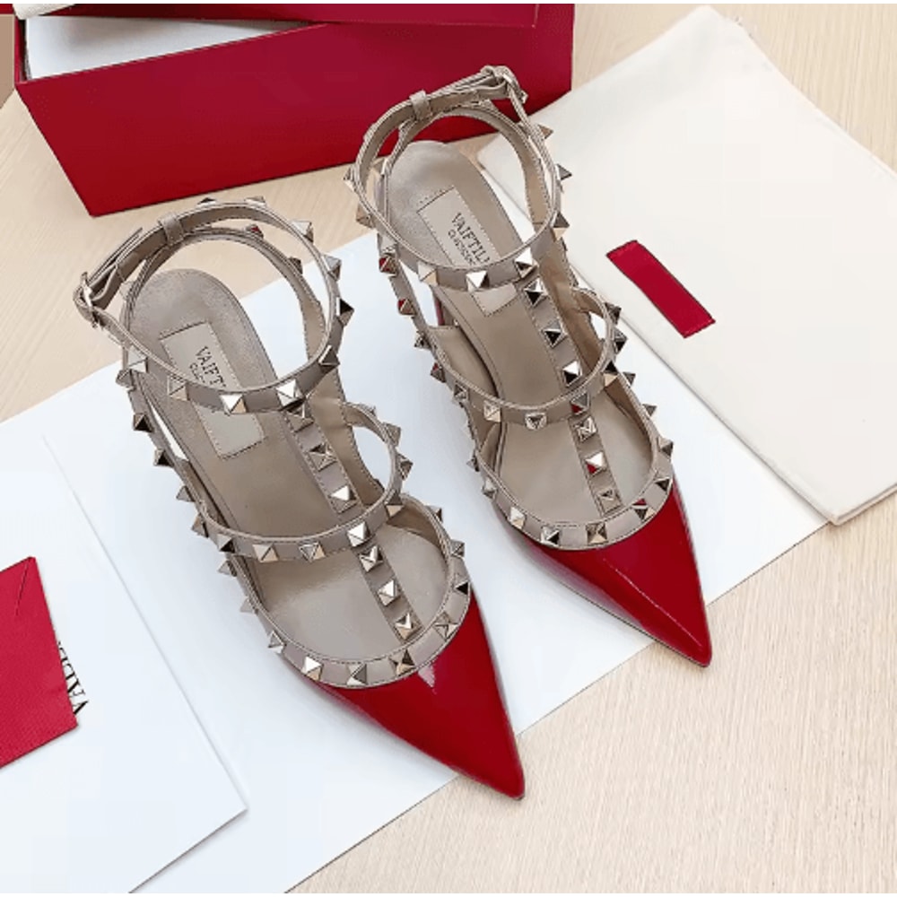 2025 Luxury Punk Rivet Pointed Toe Stiletto Gladiator Sandals 8