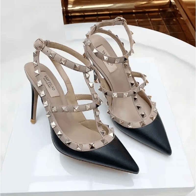 2025 Luxury Punk Rivet Pointed Toe Stiletto Gladiator Sandals 22