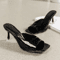 2025 Square Toe Open Toe Black High Heel Sandals For Women 2