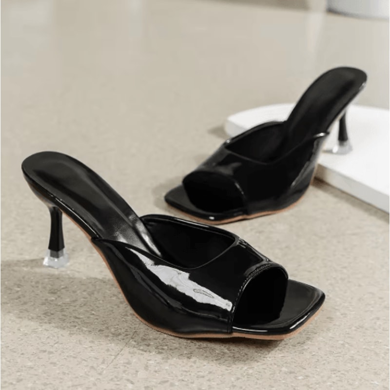 2025 Square Toe Open Toe Black High Heel Sandals For Women 2