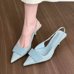 designer pointed toe slingback heels with square buckle – elegant office pumps