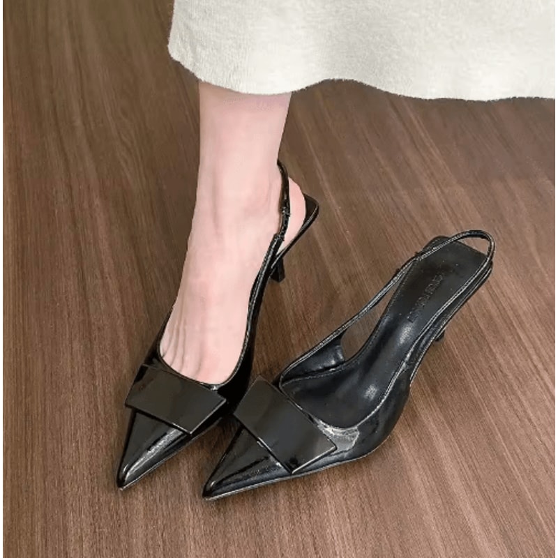 Designer Pointed Toe Slingback Heels With Square Buckle Elegant Office Pumps 3
