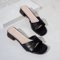 2025 Open Toe Square Heel Leather Slide Slippers Candy Color Summer Sandals 1