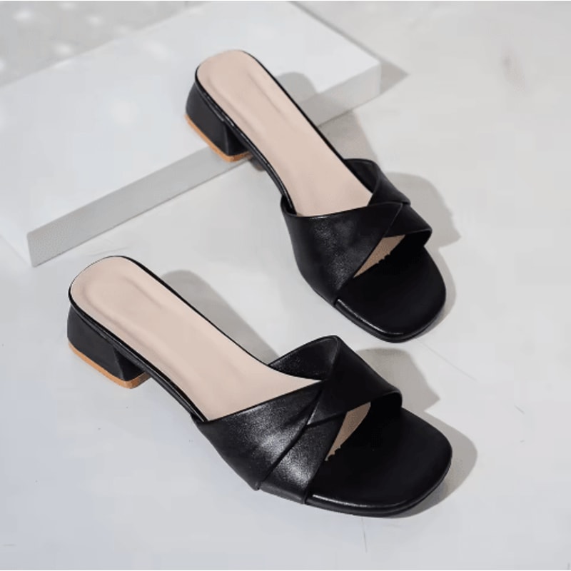 2025 Open Toe Square Heel Leather Slide Slippers Candy Color Summer Sandals 1