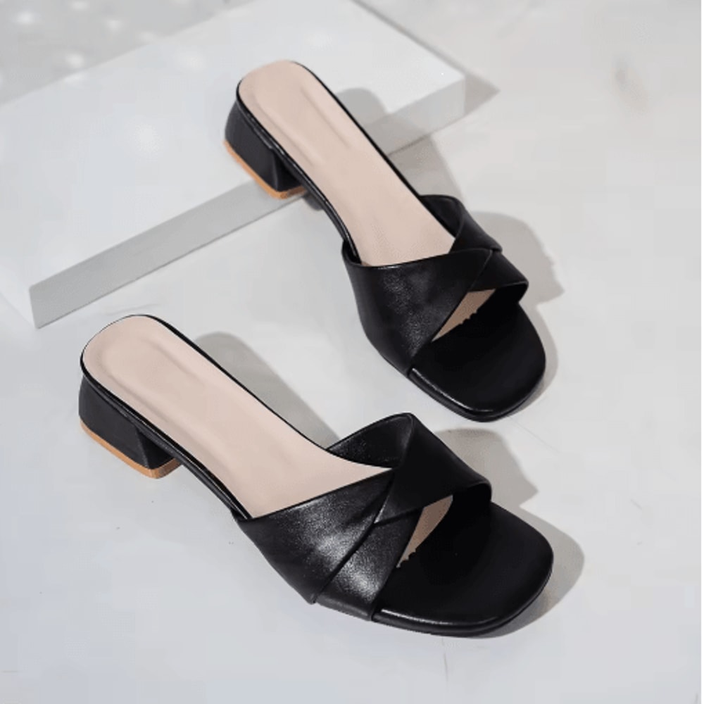 2025 Open Toe Square Heel Leather Slide Slippers Candy Color Summer Sandals 3