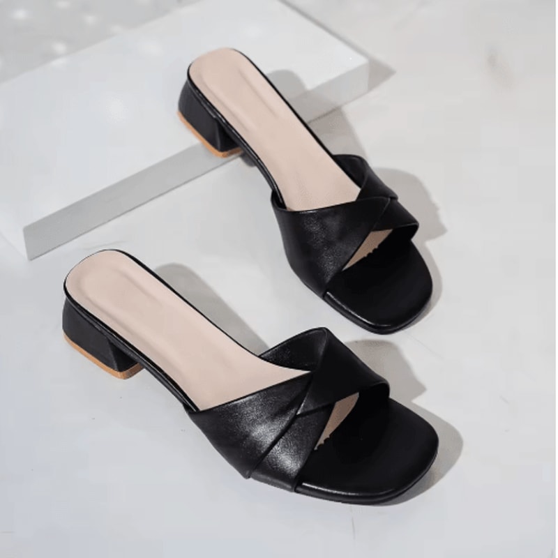 2025 Open Toe Square Heel Leather Slide Slippers Candy Color Summer Sandals 3