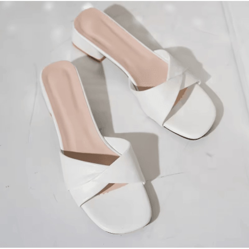 2025 Open Toe Square Heel Leather Slide Slippers Candy Color Summer Sandals 4