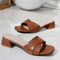 2025 Open Toe Square Heel Leather Slide Slippers Candy Color Summer Sandals 5