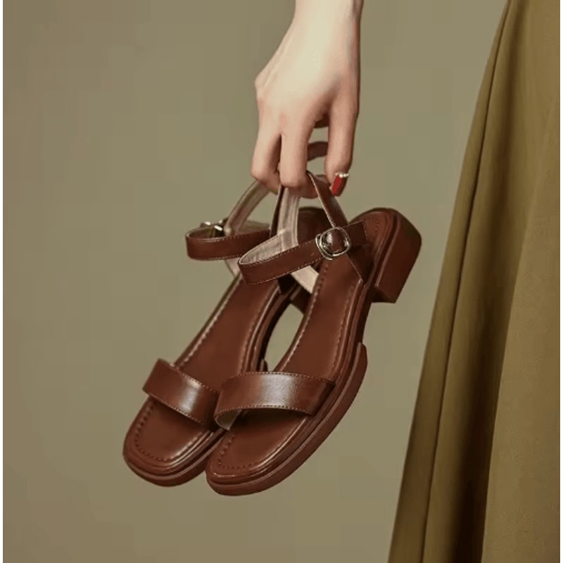 2025 Genuine Leather Low Heel Office Sandals Plus Size 35 To 42 7