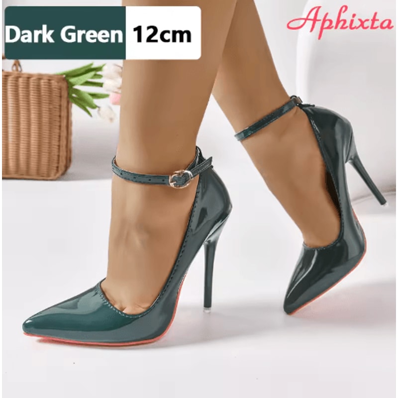 Aphixta Plus Size Pointed Toe Metal Buckle Stiletto Pumps 10CM To 12CM Party Heels 48 To 50 1