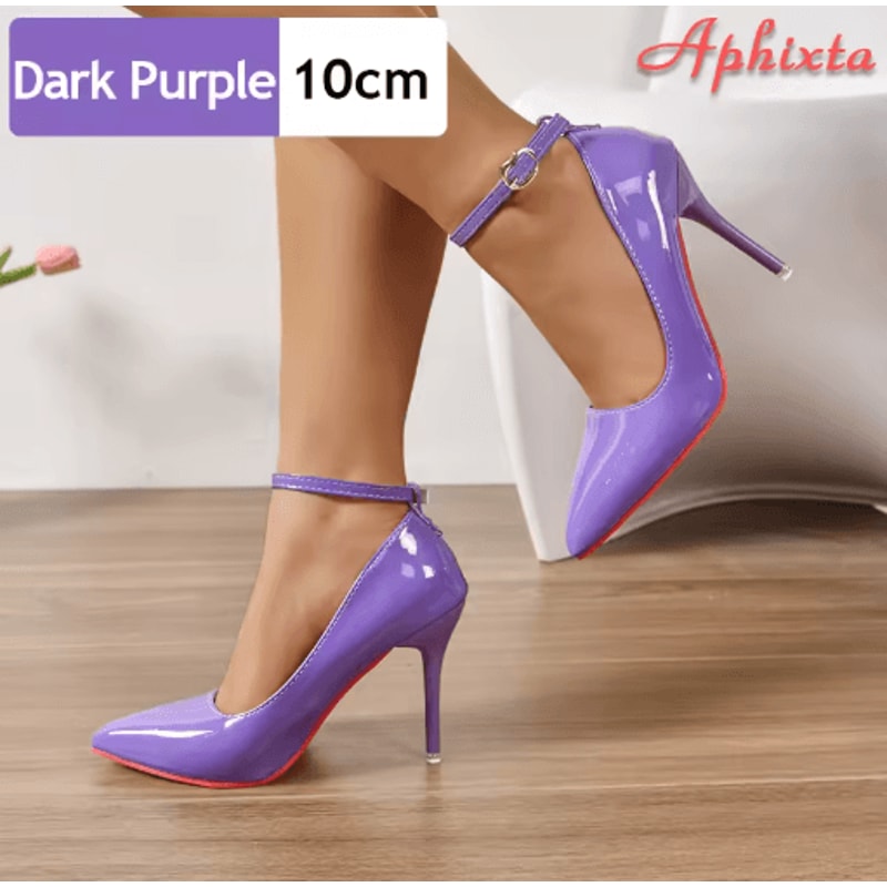 Aphixta Plus Size Pointed Toe Metal Buckle Stiletto Pumps 10CM To 12CM Party Heels 48 To 50 6