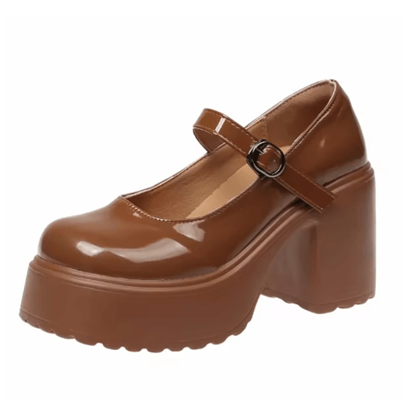 Black Goth Chunky Platform Mary Jane Heels With Ankle Buckle Plus Size 42 2