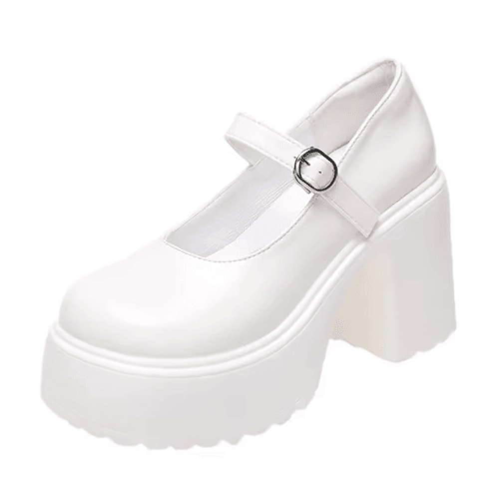 Black Goth Chunky Platform Mary Jane Heels With Ankle Buckle Plus Size 42 3