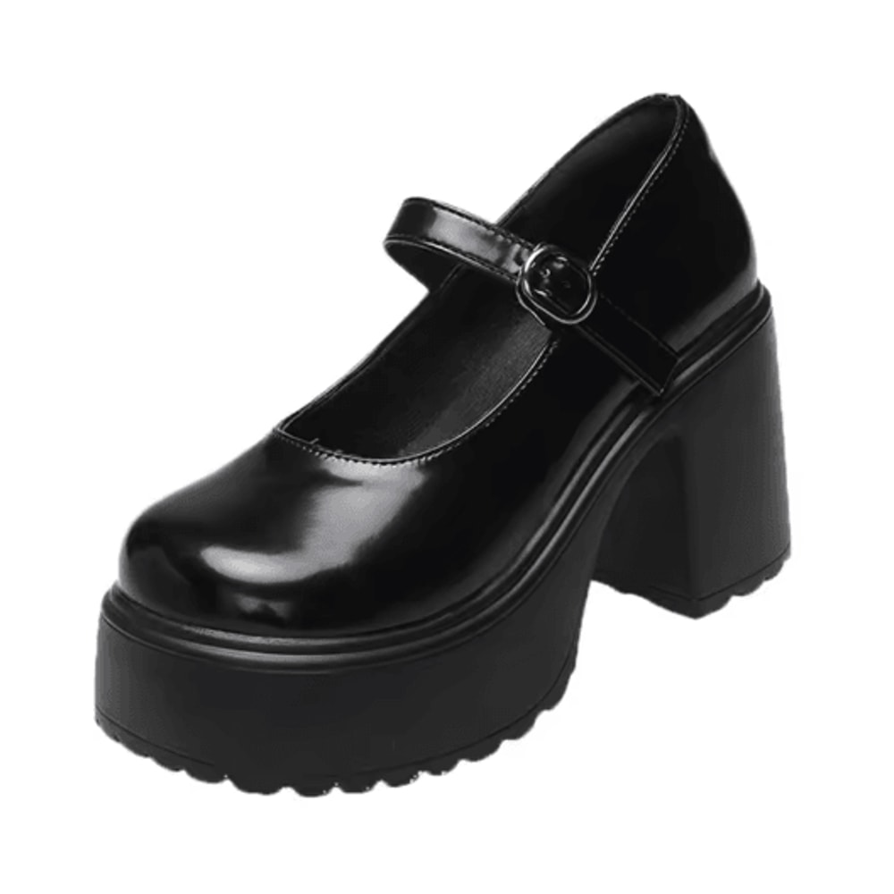 Black Goth Chunky Platform Mary Jane Heels With Ankle Buckle Plus Size 42 4