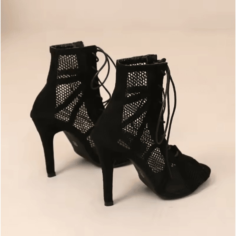 Sexy Hollow Mesh Cross Tied Peep Toe High Heel Sandals With Ankle Strap 3