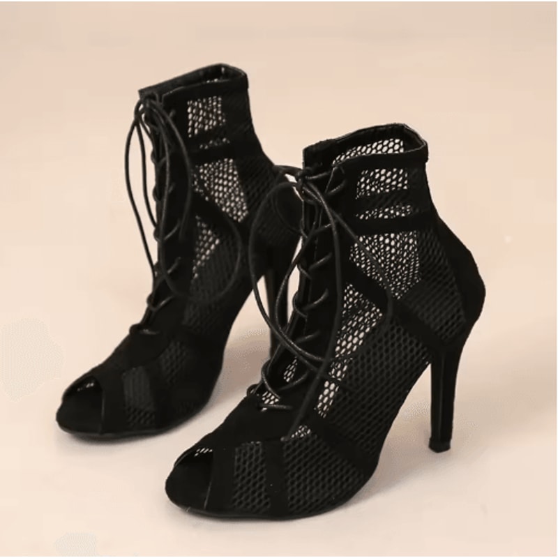 Sexy Hollow Mesh Cross Tied Peep Toe High Heel Sandals With Ankle Strap 4