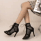 Sexy Hollow Mesh Cross Tied Peep Toe High Heel Sandals With Ankle Strap 5