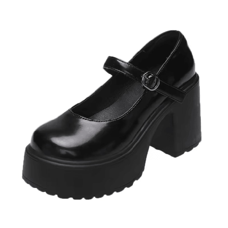 White PU Leather Chunky Platform Mary Jane Heels With Ankle Buckle 1