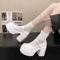 White PU Leather Chunky Platform Mary Jane Heels With Ankle Buckle 4