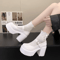 White PU Leather Chunky Platform Mary Jane Heels With Ankle Buckle 4