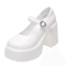 White PU Leather Chunky Platform Mary Jane Heels With Ankle Buckle 5