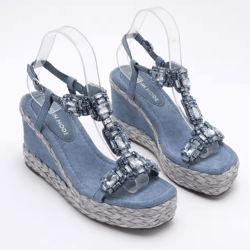 trendin mode velvet 10cm wedge heel sandals for women