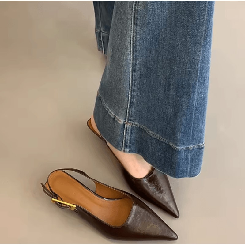 Summer Pointed Toe Slingback Mules Elegant Low Heel Party Sandals 6