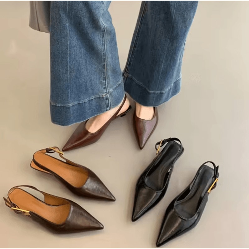 Summer Pointed Toe Slingback Mules Elegant Low Heel Party Sandals 0