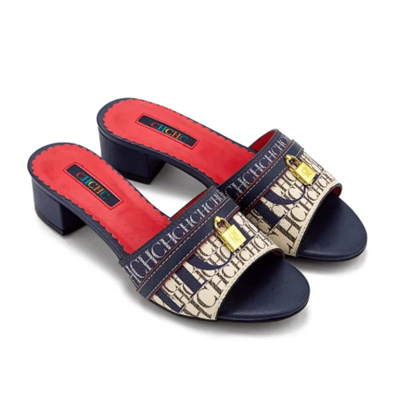 CH Monogram Metal Lock Low Heel Slippers Elegant Designer Style Mules 6