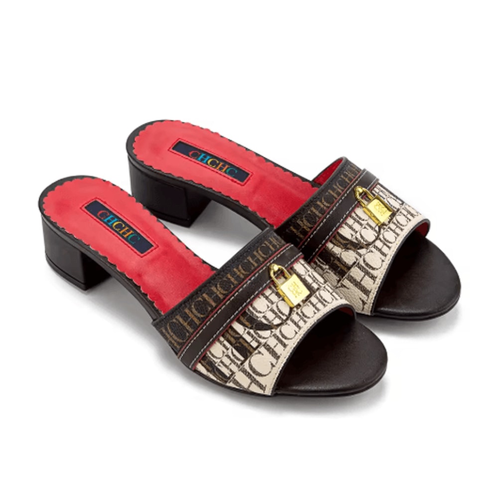 CH Monogram Metal Lock Low Heel Slippers Elegant Designer Style Mules 7