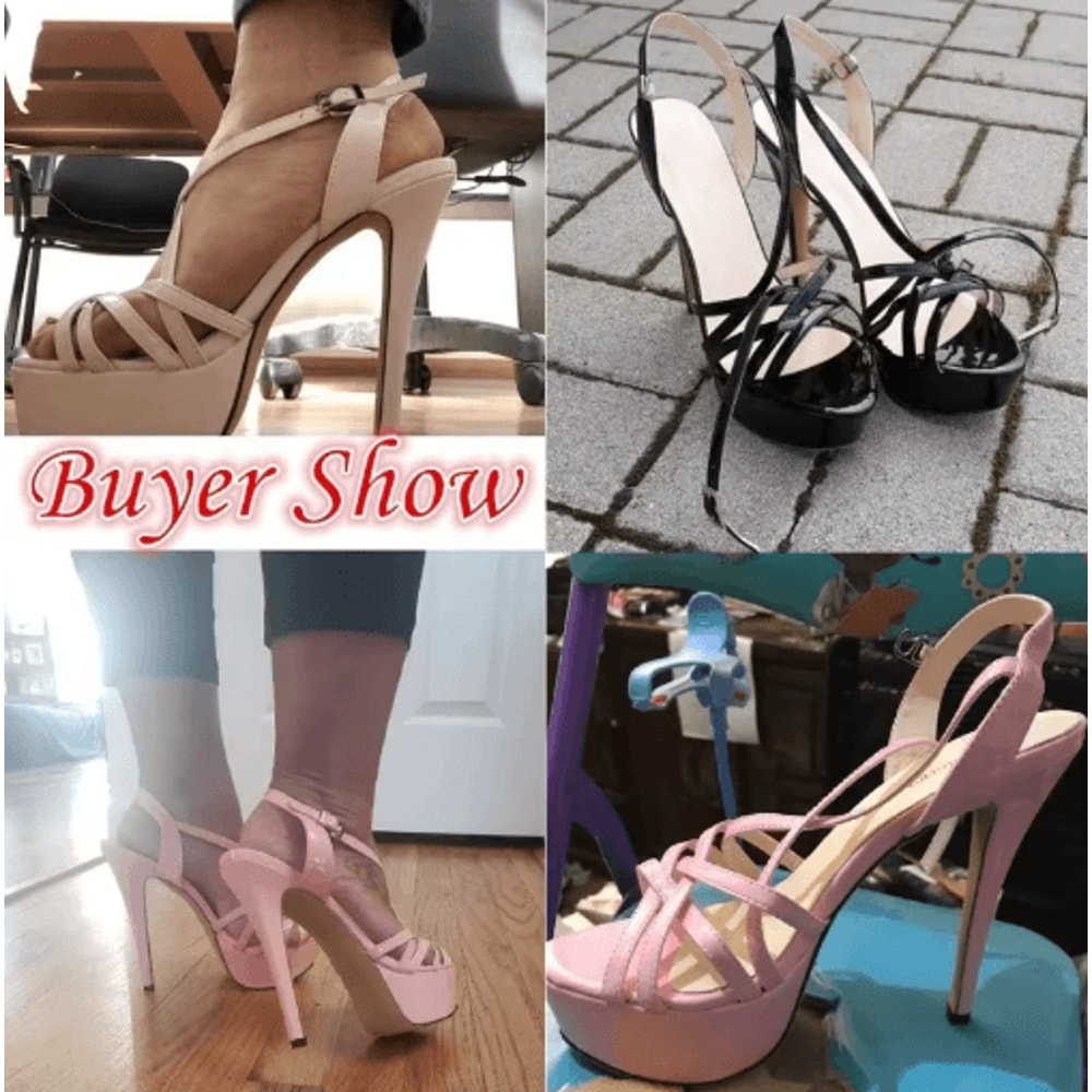 Loslandifen 14 Cm Platform High Heels Sandals Sexy Plus Size Sandals With Ankle Strap Heels For Wo 0