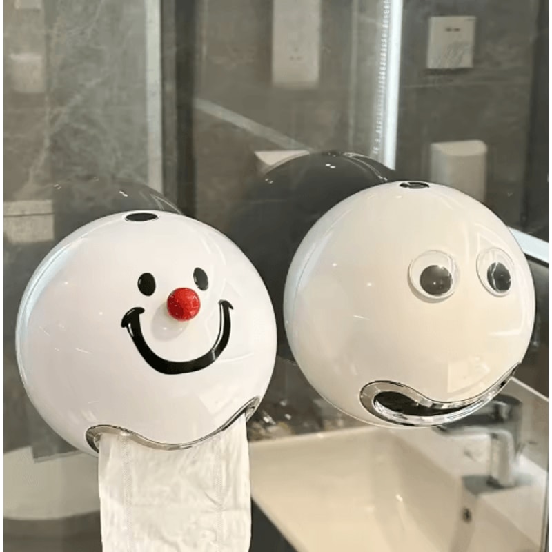 Creative Smiling Face Wall Mounted Toilet Paper Holder Waterproof No Drill Bathroom Tissue Box 5