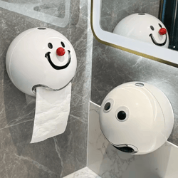 creative smiling face wall mounted toilet paper holder waterproof no drill bathroom tissue box
