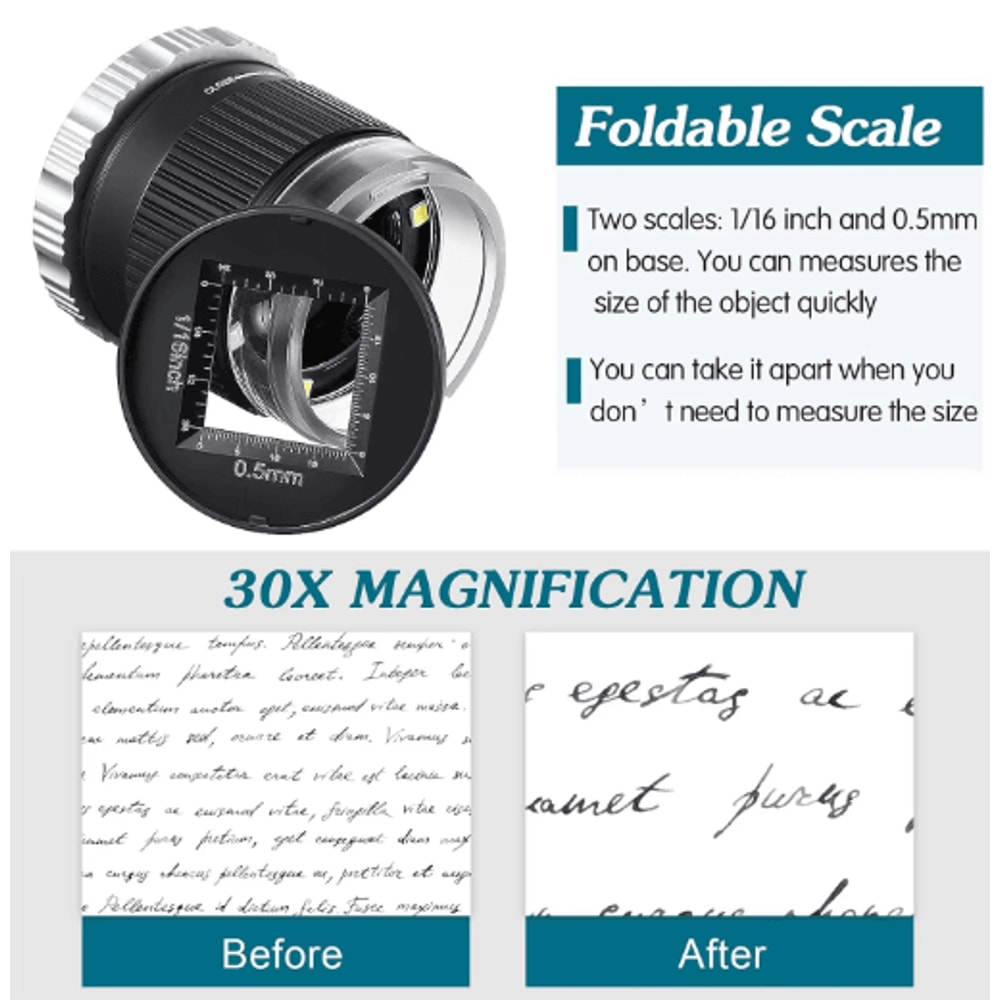 30X Adjustable Focal Length Loupe Magnifier Foldable Jewelry And Coin Inspection Glass 5