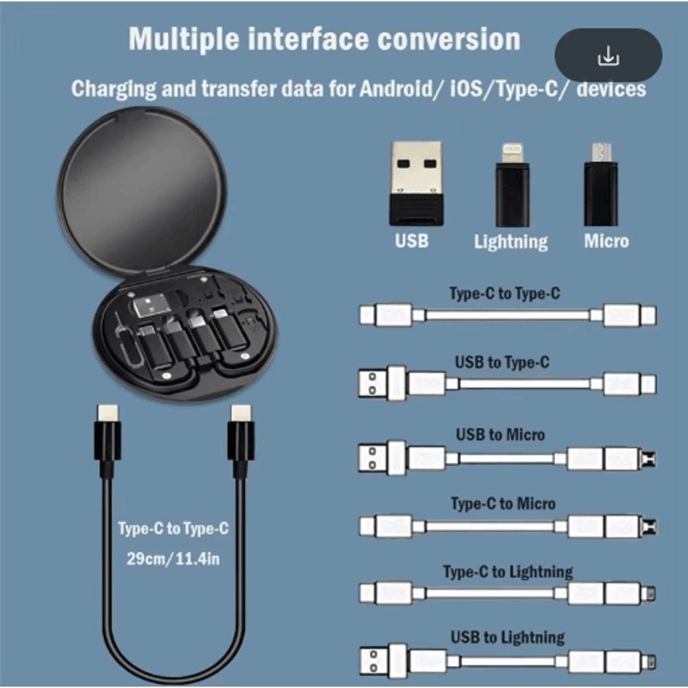 Portable 60W Fast Charging Multi Cable Set With Organizer Box And Phone Stand 5