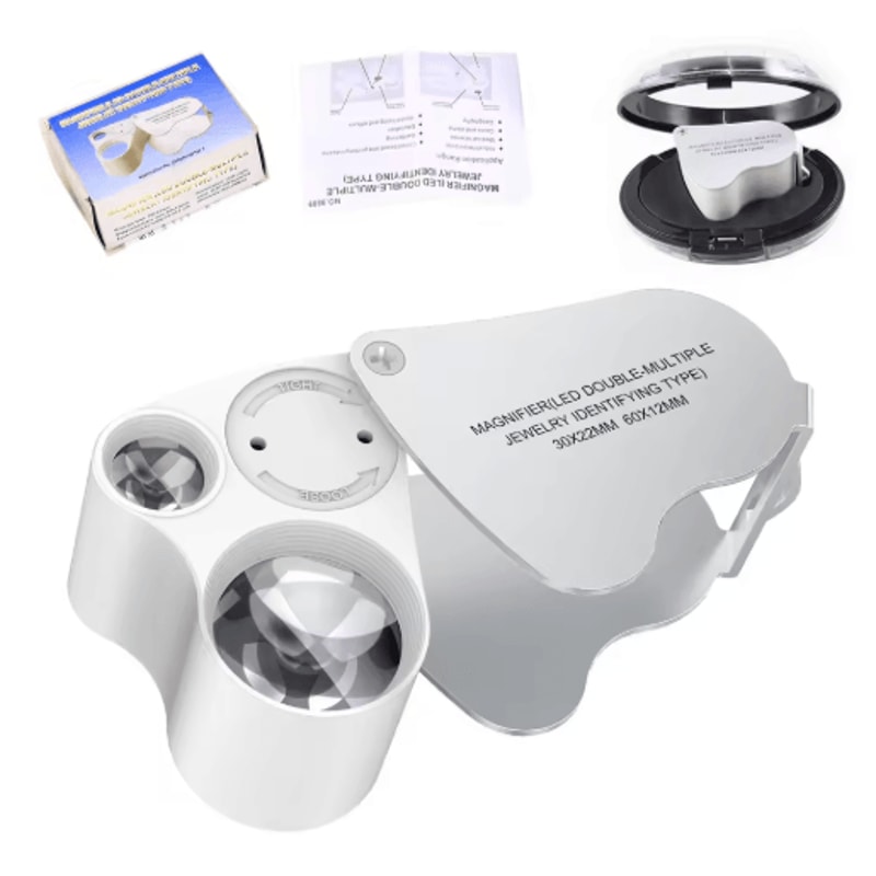 30X 60X LED Lighted Jewelry Magnifier Portable Dual Magnification Pocket Loupe 1