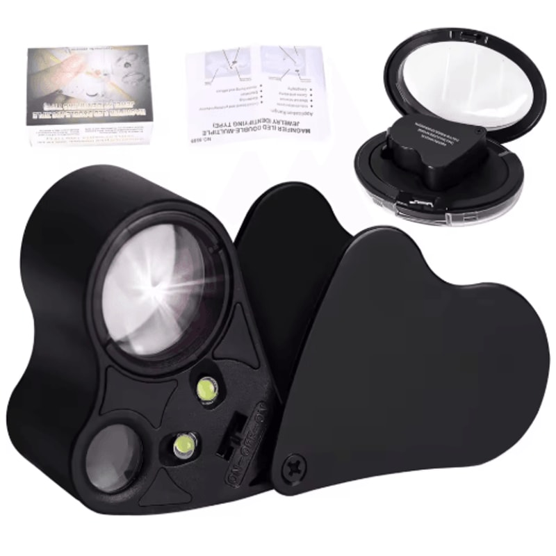 30X 60X LED Lighted Jewelry Magnifier Portable Dual Magnification Pocket Loupe 2
