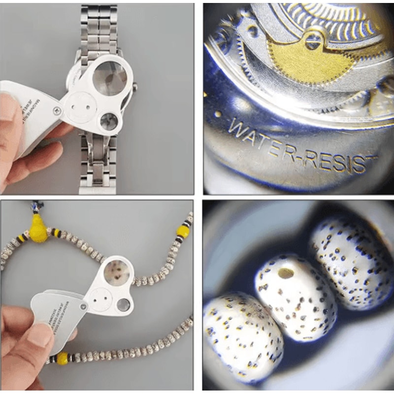 30X 60X LED Lighted Jewelry Magnifier Portable Dual Magnification Pocket Loupe 6