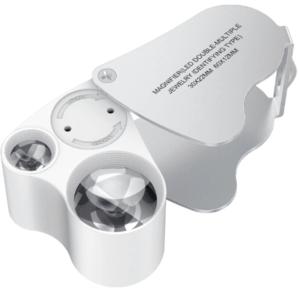 30X 60X LED Lighted Jewelry Magnifier Portable Dual Magnification Pocket Loupe 0
