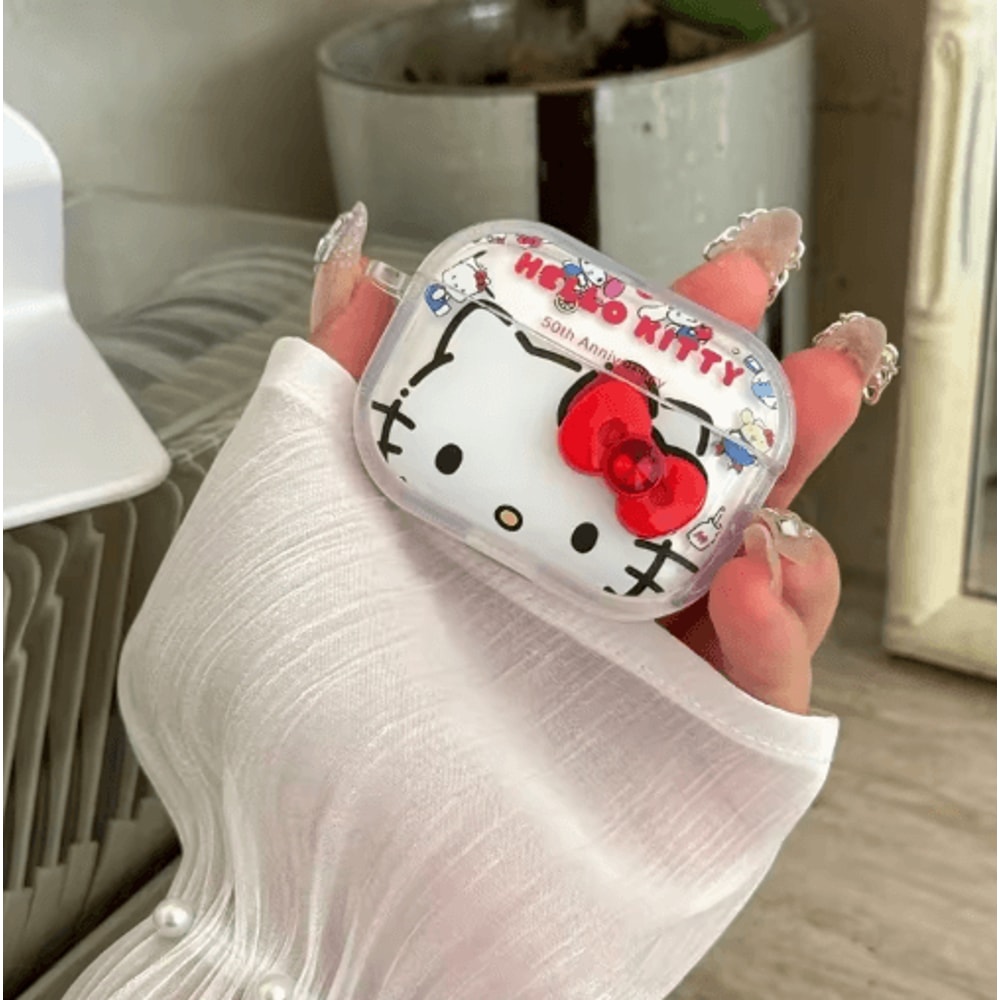 3D Sanrio Hello Kitty AirPods Case Cute Hard Protective Cover With Bowknot Design 2